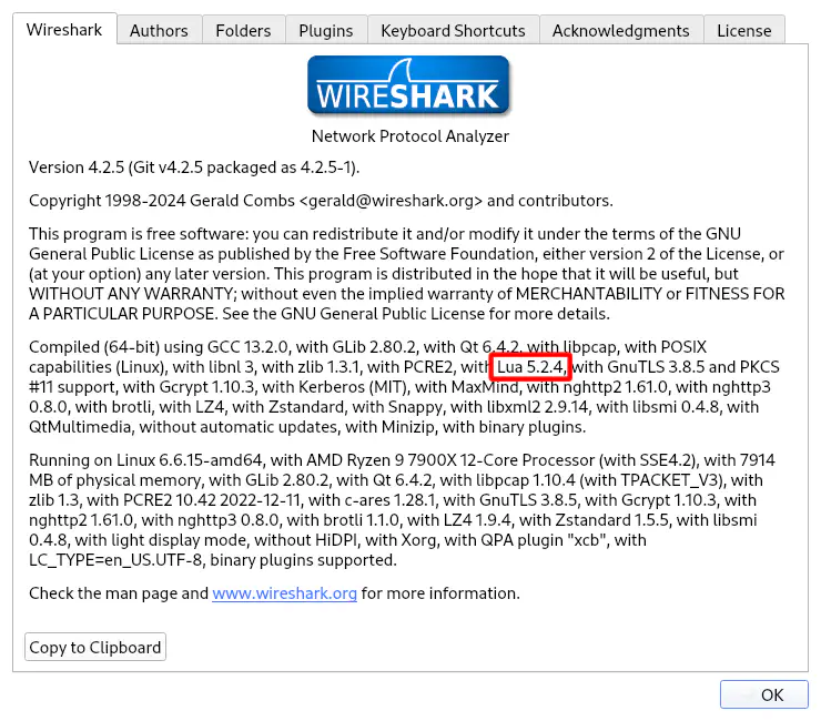 About Wireshark dialogue indication compilation with Lua 5.2.4 support